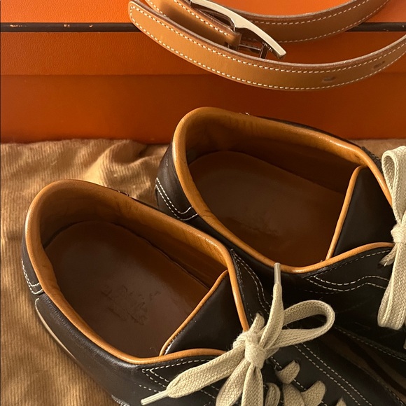 Hermes Orange and brown leather Sneakers - Picture 8 of 10